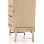 Featuring Rosedale 6 Drawer Tall Dresser by Four Hands at Amethyst Home. The light-finished oak of this Rosedale 6 Drawer Tall Dresser brings a clean, brightness to any room. With four large drawers and two smaller drawers, this is a functional and beautiful piece to add to your bedroom or other area. The iron hardware wrapped in a gorgeous, tan leather real.  Amethyst Home provides interior design, new home construction design consulting, vintage area rugs, and lighting in the Houston metro area.