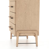 Featuring Rosedale 6 Drawer Tall Dresser by Four Hands at Amethyst Home. The light-finished oak of this Rosedale 6 Drawer Tall Dresser brings a clean, brightness to any room. With four large drawers and two smaller drawers, this is a functional and beautiful piece to add to your bedroom or other area. The iron hardware wrapped in a gorgeous, tan leather real.  Amethyst Home provides interior design, new home construction design consulting, vintage area rugs, and lighting in the Houston metro area.