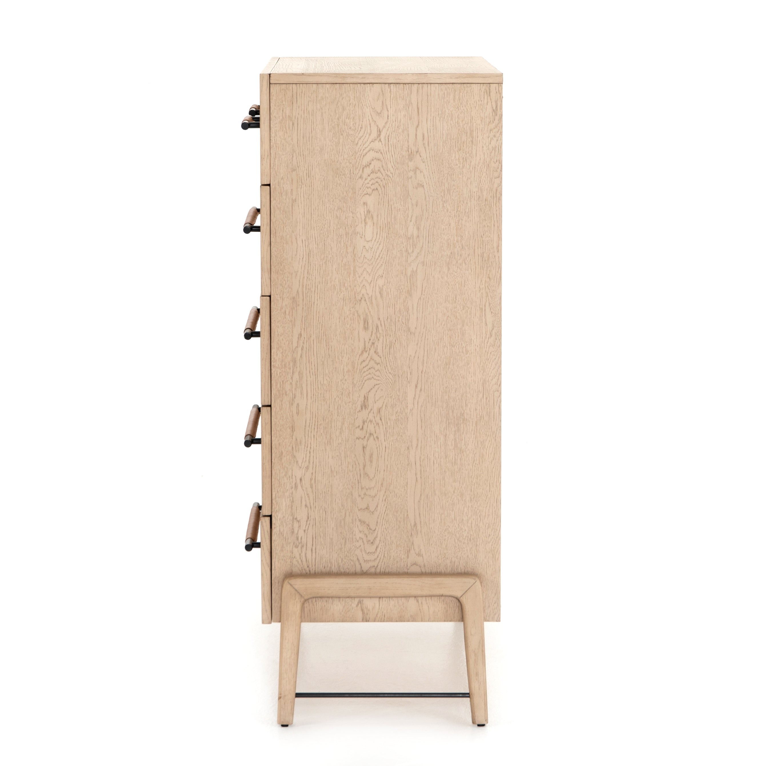 Featuring Rosedale 6 Drawer Tall Dresser by Four Hands at Amethyst Home. The light-finished oak of this Rosedale 6 Drawer Tall Dresser brings a clean, brightness to any room. With four large drawers and two smaller drawers, this is a functional and beautiful piece to add to your bedroom or other area. The iron hardware wrapped in a gorgeous, tan leather rea.  Amethyst Home provides interior design, new home construction design consulting, vintage area rugs, and lighting in the Monterey metro area.