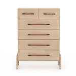 Featuring Rosedale 6 Drawer Tall Dresser by Four Hands at Amethyst Home. The light-finished oak of this Rosedale 6 Drawer Tall Dresser brings a clean, brightness to any room. With four large drawers and two smaller drawers, this is a functional and beautiful piece to add to your bedroom or other area. The iron hardware wrapped in a gorgeous, tan leather re.  Amethyst Home provides interior design, new home construction design consulting, vintage area rugs, and lighting in the Charlotte metro area.