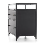 Featuring Shadow Box Nightstand by Four Hands at Amethyst Home. This Shadow Box Nightstand is finished in a gorgeous matte black. We love that the glass top allows you to showcase your favorite jewelry or family keepsake, while the two spacious drawers give you storage space. The knobs are finished in bronze to give this piece a sleek contrast. 
Overall Dimens.  Amethyst Home provides interior design, new home construction design consulting, vintage area rugs, and lighting in the Omaha metro area.