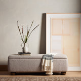 Featuring Ramsey Knoll Sand Trunk by Four Hands at Amethyst Home. Off-white performance boucle brings a textural look to the bedroom and beyond. Lift with ease to store extra blankets, seasonal décor, clothing, and more. Performance fabrics are specially created to withstand spills, stains, high traffic and wear, ensuring long-term comfort and unmatched durabil. Amethyst Home provides interior design, new home construction design consulting, vintage area rugs, and lighting in the Tampa metro area.