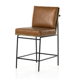 Crisp and clean, with natural panache. Slim, black-finished iron frames a floating ladderback of amber-finished oak and faux leather seating. Rear handle detail adds a fashionable finishing touch. Amethyst Home provides interior design, new home construction design consulting, vintage area rugs, and lighting in the Des Moines metro area.