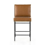 Crisp and clean, with natural panache. Slim, black-finished iron frames a floating ladderback of amber-finished oak and faux leather seating. Rear handle detail adds a fashionable finishing touch. Amethyst Home provides interior design, new home construction design consulting, vintage area rugs, and lighting in the Washington metro area.