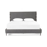 Featuring Anderson Knoll Charcoal Bed by Four Hands at Amethyst Home. Bring texture into play. Upholstered in a performance fabric in a grey boucle for Knoll Charcoal, with decorative leather straps adding a material-driven touch with contrast. Standard box spring required.
Sizes:
King : 81.50"W x 85"L x 55"HInterior dimensions for a  king mattress: 76.75" x 80.75" x 2"
Queen : 65.75"W x 85. Amethyst Home provides interior design services, furniture, rugs, and lighting in the Charlotte metro area.