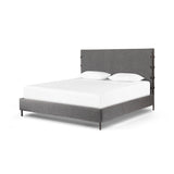 Featuring Anderson Knoll Charcoal Bed by Four Hands at Amethyst Home. Bring texture into play. Upholstered in a performance fabric in a grey boucle for Knoll Charcoal, with decorative leather straps adding a material-driven touch with contrast. Standard box spring required.
Sizes:
King : 81.50"W x 85"L x 55"HInterior dimensions for a  king mattress: 76.75" x 80.75" x 2"
Queen : 65.75"W x 8. Amethyst Home provides interior design services, furniture, rugs, and lighting in the Des Moines metro area.