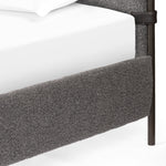 Bring texture into play. Upholstered in a classic cream-colored boucle, with decorative leather straps adding a material-driven touch with contrast. Standard box spring required. Amethyst Home provides interior design services, furniture, rugs, and lighting in the Salt Lake City metro area.