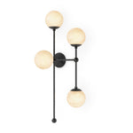Featuring Armstrong Black Gunmetal Marbled Matte Glass 4 R Sconce by Four Hands at Amethyst Home. Marbled glass spheres seem to extend and reach across smooth brass rods. Each globe is individually blown, shaped and sculpted by hand through a one-hour process. The finish on the brass frame is achieved through a specialized process that turns the brass into. Amethyst Home provides interior design, new home construction design consulting, vintage area rugs, and lighting in the Alpharetta metro area.