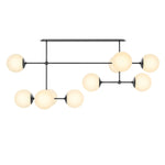 Featuring Armstrong Black Gunmetal Opal Matte Glass Linear Chandelier by Four Hands at Amethyst Home. Matte glass spheres seem to extend and reach across smooth brass rods. Each globe is individually blown, shaped and sculpted by hand through a one-hour process. Matte globes are specially manufactured to evenly diffuse light. The finish on the brass frame . Amethyst Home provides interior design, new home construction design consulting, vintage area rugs, and lighting in the Alpharetta metro area.