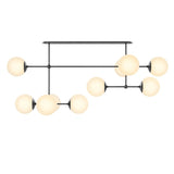 Featuring Armstrong Black Gunmetal Opal Matte Glass Linear Chandelier by Four Hands at Amethyst Home. Matte glass spheres seem to extend and reach across smooth brass rods. Each globe is individually blown, shaped and sculpted by hand through a one-hour process. Matte globes are specially manufactured to evenly diffuse light. The finish on the brass frame . Amethyst Home provides interior design, new home construction design consulting, vintage area rugs, and lighting in the Alpharetta metro area.