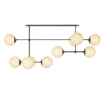Featuring Armstrong Black Gunmetal Marbled Matte Glass Linear Chandelier by Four Hands at Amethyst Home. Marbled glass spheres seem to extend and reach across smooth brass rods. Each globe is individually blown, shaped and sculpted by hand through a one-hour process. The finish on the brass frame is achieved through a specialized process that turns the bras. Amethyst Home provides interior design, new home construction design consulting, vintage area rugs, and lighting in the Charlotte metro area.