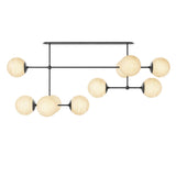 Featuring Armstrong Black Gunmetal Marbled Matte Glass Linear Chandelier by Four Hands at Amethyst Home. Marbled glass spheres seem to extend and reach across smooth brass rods. Each globe is individually blown, shaped and sculpted by hand through a one-hour process. The finish on the brass frame is achieved through a specialized process that turns the bras. Amethyst Home provides interior design, new home construction design consulting, vintage area rugs, and lighting in the Charlotte metro area.