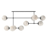 Featuring Armstrong Black Gunmetal Marbled Matte Glass Linear Chandelier by Four Hands at Amethyst Home. Marbled glass spheres seem to extend and reach across smooth brass rods. Each globe is individually blown, shaped and sculpted by hand through a one-hour process. The finish on the brass frame is achieved through a specialized process that turns the bras. Amethyst Home provides interior design, new home construction design consulting, vintage area rugs, and lighting in the Nashville metro area.