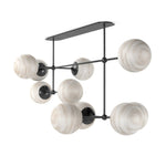 Featuring Armstrong Black Gunmetal Marbled Matte Glass Linear Chandelier by Four Hands at Amethyst Home. Marbled glass spheres seem to extend and reach across smooth brass rods. Each globe is individually blown, shaped and sculpted by hand through a one-hour process. The finish on the brass frame is achieved through a specialized process that turns the bra. Amethyst Home provides interior design, new home construction design consulting, vintage area rugs, and lighting in the Washington metro area.