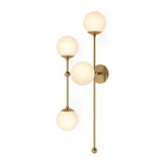 Featuring Armstrong Burnished Brass Opal Matte Glass 4 L Sconce by Four Hands at Amethyst Home. Matte glass spheres seem to extend and reach across smooth brass rods. Each globe is individually blown, shaped and sculpted by hand through a one-hour process. Matte globes are specially manufactured to evenly diffuse light. Brass and glass are 98% recyclable. Desig. Amethyst Home provides interior design, new home construction design consulting, vintage area rugs, and lighting in the Omaha metro area.