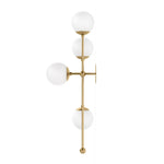 Featuring Armstrong Burnished Brass Opal Matte Glass 4 L Sconce by Four Hands at Amethyst Home. Matte glass spheres seem to extend and reach across smooth brass rods. Each globe is individually blown, shaped and sculpted by hand through a one-hour process. Matte globes are specially manufactured to evenly diffuse light. Brass and glass are 98% recyclable. D. Amethyst Home provides interior design, new home construction design consulting, vintage area rugs, and lighting in the Park City metro area.