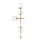 Featuring Armstrong Burnished Brass Opal Matte Glass 4 L Sconce by Four Hands at Amethyst Home. Matte glass spheres seem to extend and reach across smooth brass rods. Each globe is individually blown, shaped and sculpted by hand through a one-hour process. Matte globes are specially manufactured to evenly diffuse light. Brass and glass are 98% recyclable. D. Amethyst Home provides interior design, new home construction design consulting, vintage area rugs, and lighting in the Park City metro area.