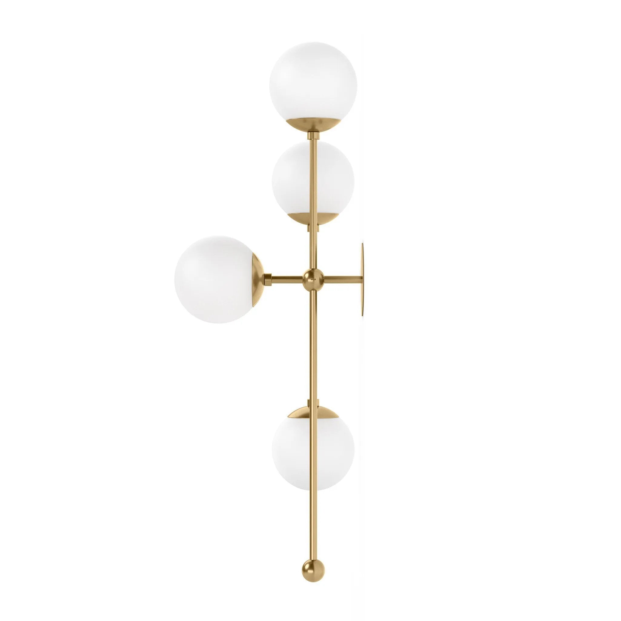 Featuring Armstrong Burnished Brass Opal Matte Glass 4 L Sconce by Four Hands at Amethyst Home. Matte glass spheres seem to extend and reach across smooth brass rods. Each globe is individually blown, shaped and sculpted by hand through a one-hour process. Matte globes are specially manufactured to evenly diffuse light. Brass and glass are 98% recyclable. D. Amethyst Home provides interior design, new home construction design consulting, vintage area rugs, and lighting in the Park City metro area.