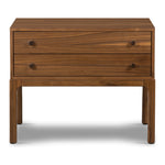 Inspired by campaign-style furniture of the 1800s â€” packable pieces first designed for traveling military use â€” a simply shaped nightstand of natural walnut features a subtly inset top and rounded legs, finished with wooden hardware Amethyst Home provides interior design, new home construction design consulting, vintage area rugs, and lighting in the Seattle metro area.