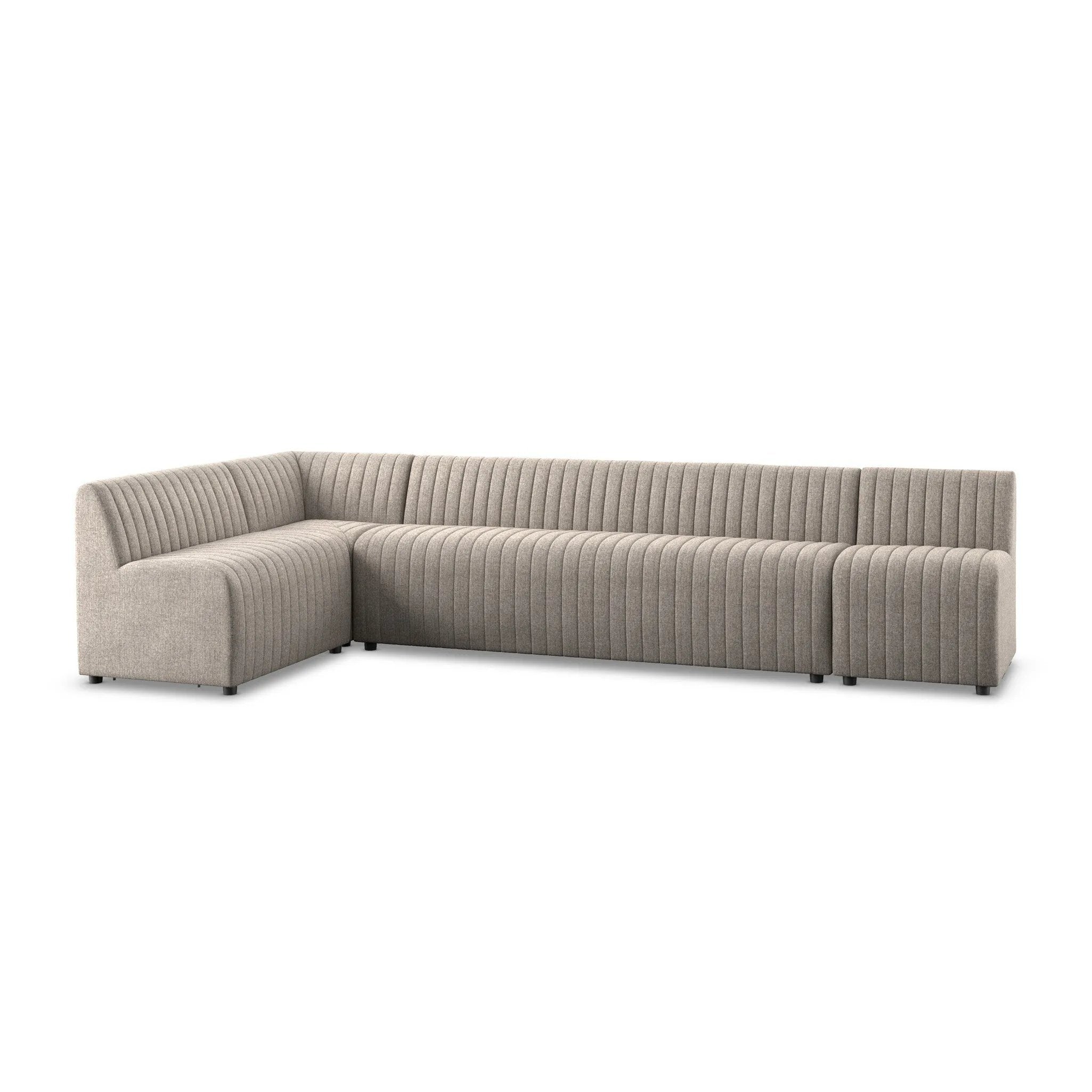 Tailored fabric inspired by menswear's classic herringbone pattern highlights this banquette's dramatic channeling. Option to pair with matching pieces for flexible modularity.Overall Dimensions135.00"w x 66.50"d x 31.50"hFull Details &amp; SpecificationsTear SheetBack Cushion Attachment : Fixe Amethyst Home provides interior design, new home construction design consulting, vintage area rugs, and lighting in the Calabasas metro area.