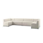 Featuring Augustine Capri Oatmeal U Shape Dining Banquette by Four Hands at Amethyst Home. High-performance fabric in a versatile oatmeal hue features dramatic channeling, for trend-forward texture and sumptuous sit. Option to pair with matching pieces for clever modularity.
Choose your preconfigured width:
106" width:  Overall Dimensions: 106.00"w x 66.50". Amethyst Home provides interior design, new home construction design consulting, vintage area rugs, and lighting in the Calabasas metro area.