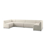 Featuring Augustine Capri Oatmeal U Shape Dining Banquette by Four Hands at Amethyst Home. High-performance fabric in a versatile oatmeal hue features dramatic channeling, for trend-forward texture and sumptuous sit. Option to pair with matching pieces for clever modularity.
Choose your preconfigured width:
106" width:  Overall Dimensions: 106.00"w x 66.50". Amethyst Home provides interior design, new home construction design consulting, vintage area rugs, and lighting in the Calabasas metro area.