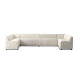 Featuring Augustine Capri Oatmeal U Shape Dining Banquette by Four Hands at Amethyst Home. High-performance fabric in a versatile oatmeal hue features dramatic channeling, for trend-forward texture and sumptuous sit. Option to pair with matching pieces for clever modularity.
Choose your preconfigured width:
106" width:  Overall Dimensions: 106.00"w x 66.50"d x . Amethyst Home provides interior design, new home construction design consulting, vintage area rugs, and lighting in the Miami metro area.