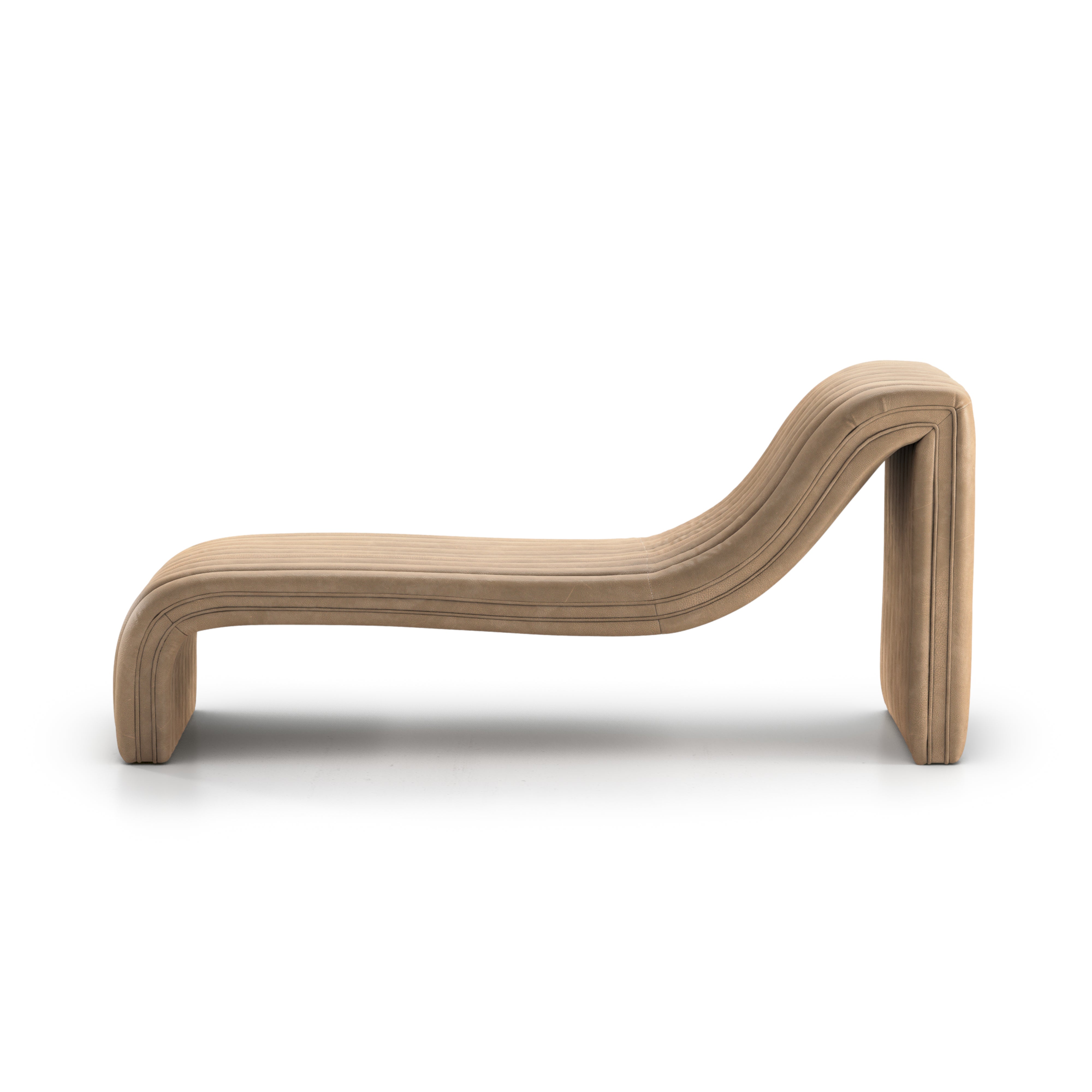 Augustine Palermo Drift Chaise Lounge is amodern take on the classic chaise, top-grain leather adopts dramatic linear channeling for texture and comfort alike. Amethyst Home provides interior design services, furniture, rugs, and lighting in the Miami metro area.