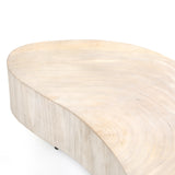 Natural beauty, total novelty. Bleached oyster-cut Guanacaste forms a petite, kidney-shaped coffee table. Visible rings speak to woods' natural graining, while a dark gunmetal-finished base provides clean contrast to the whole look. Short piece; measures 49.5"x24"x11.75". Option to pair with taller piece, sold separately. Amethyst Home provides interior design, new construction, custom furniture, and area rugs in the Park City metro area.