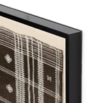 Featuring Bhujodi Chocolate Textile by Four Hands at Amethyst Home. A Bhujodi-style textile is framed within rustic walnut for a gallery-quality look. Handmade in Austin, Texas.Overall Dimensions: 75"W x 2.50"L x 35"HColors: Black 2.5 Maple, Bhujodi ChocolateMaterials: American Maple, 100% Wool. Amethyst Home provides interior design, new home construction design consulting, vintage area rugs, and lighting in the Boston metro area.