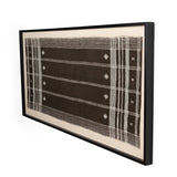 Featuring Bhujodi Chocolate Textile by Four Hands at Amethyst Home. A Bhujodi-style textile is framed within rustic walnut for a gallery-quality look. Handmade in Austin, Texas.Overall Dimensions: 75"W x 2.50"L x 35"HColors: Black 2.5 Maple, Bhujodi ChocolateMaterials: American Maple, 100% Wool. Amethyst Home provides interior design, new home construction design consulting, vintage area rugs, and lighting in the Portland metro area.