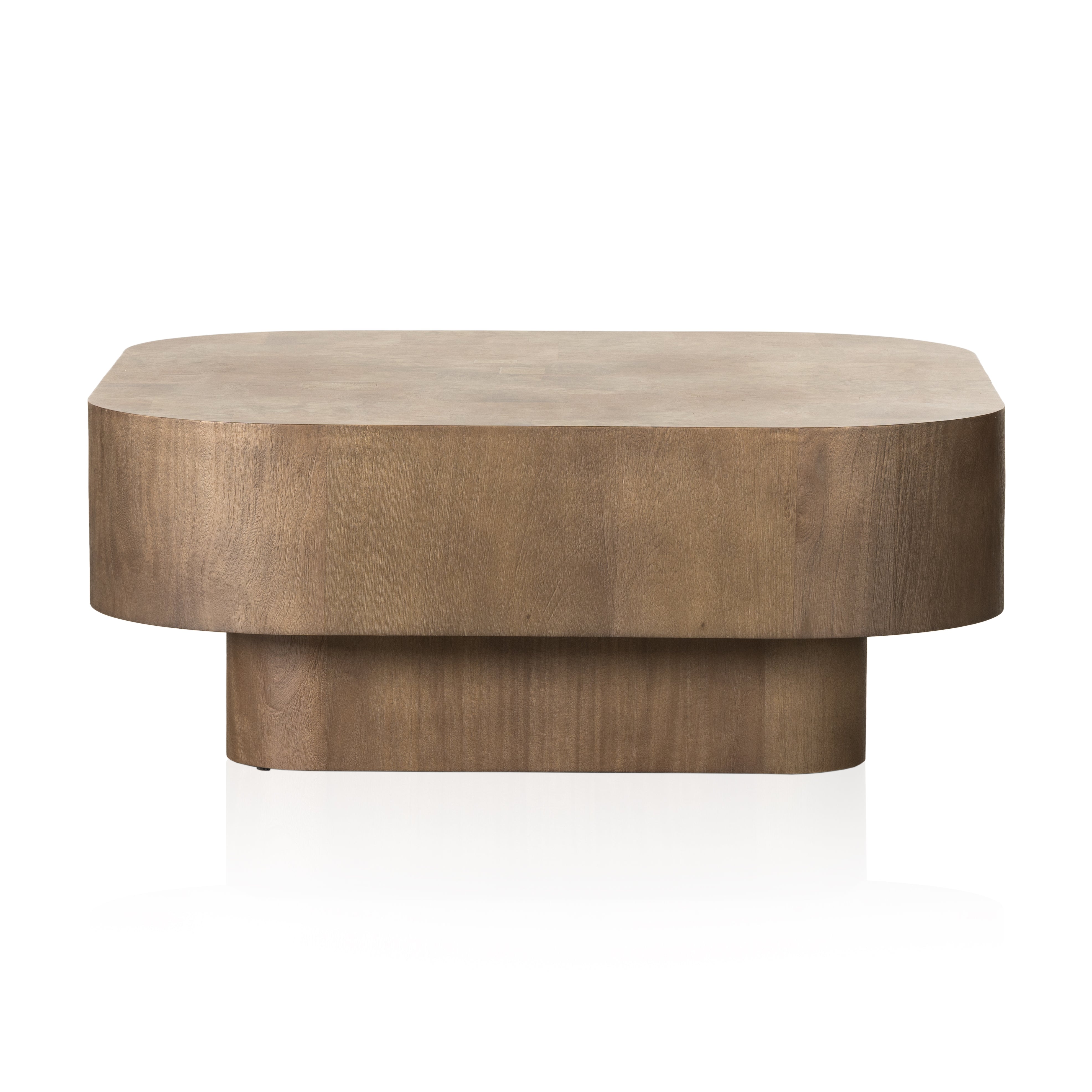Made from warm-toned burl, a soft-squared tabletop features a patchwork pattern to bring novel movement to the modern coffee table. Veneer sides and an inset base complete a beautifully light look. Amethyst Home provides interior design, new construction, custom furniture, and area rugs in the Salt Lake City metro area.