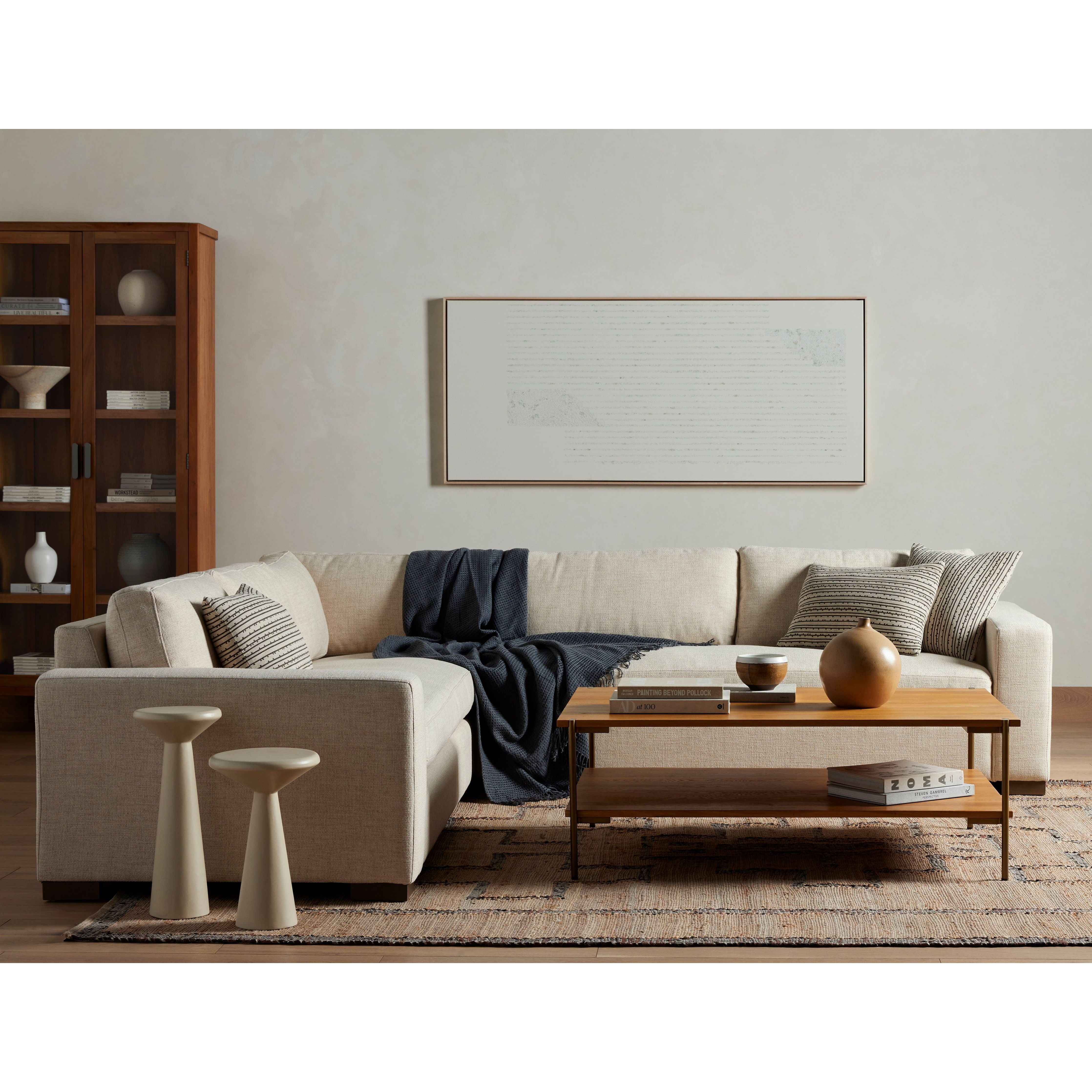 Featuring Boone Thames Cream 3-PC Sectional Sofa by Four Hands at Amethyst Home. Boone Thames Cream 3-PC Sectional Sofa is a sink-right-in seating ideal for daily lounging, with performance-grade upholstery. Performance fabrics are specially created to withstand spills, stains, high traffic and wear, ensuring long-term comfort and unmatched durability.
Overall Dimensions: 118"W x 118"L x 32"HW. Amethyst Home provides interior design services, furniture, rugs, and lighting in the Dallas metro area.