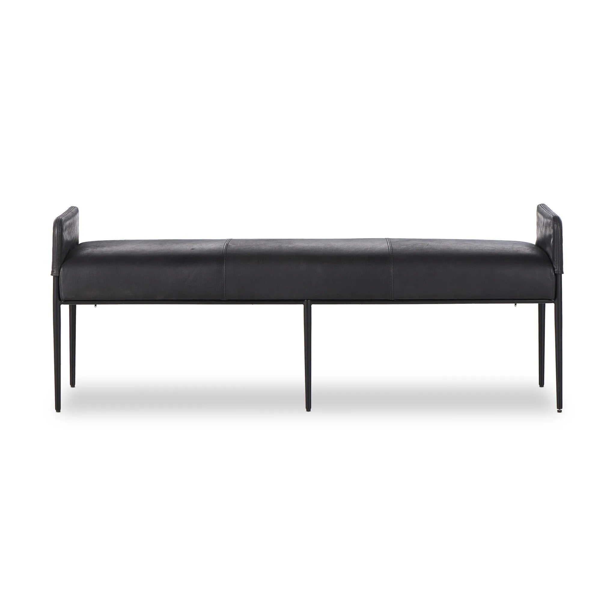 Featuring Brickel Heirloom Black Dining Backless Bench by Four Hands at Amethyst Home. Black top-grain leather steals the show in this sleek, simple bench. Sourced from one of the oldest family-owned tanneries in Italy's Bassano del Grappa, heirloom leather is salvaged and processed from upcycled hides featuring an abundance of natural markings, scars and color. Amethyst Home provides interior design, new home construction design consulting, vintage area rugs, and lighting in the Miami metro area.
