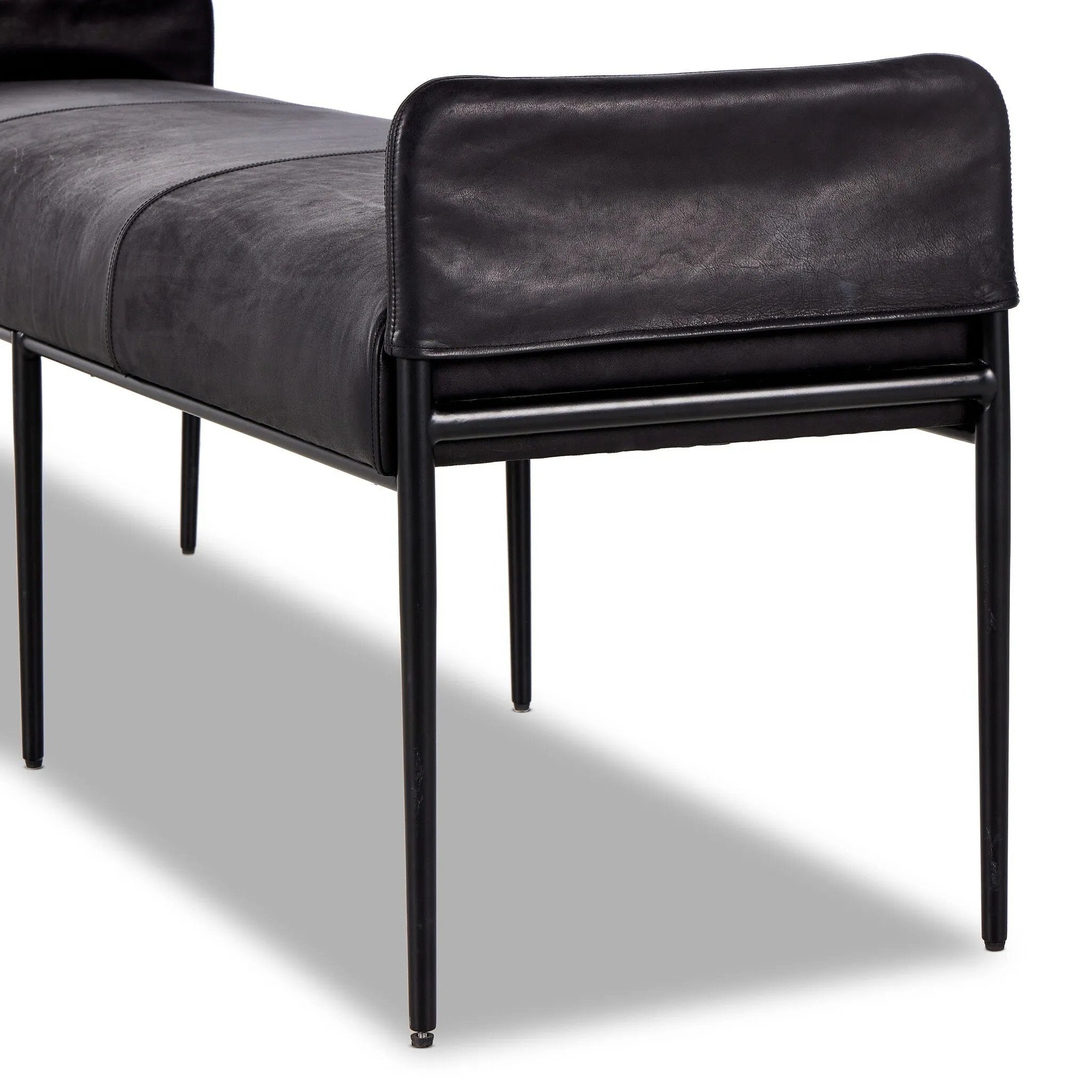 Featuring Brickel Heirloom Black Dining Backless Bench by Four Hands at Amethyst Home. Black top-grain leather steals the show in this sleek, simple bench. Sourced from one of the oldest family-owned tanneries in Italy's Bassano del Grappa, heirloom leather is salvaged and processed from upcycled hides featuring an abundance of natural markings, scars and . Amethyst Home provides interior design, new home construction design consulting, vintage area rugs, and lighting in the Washington metro area.