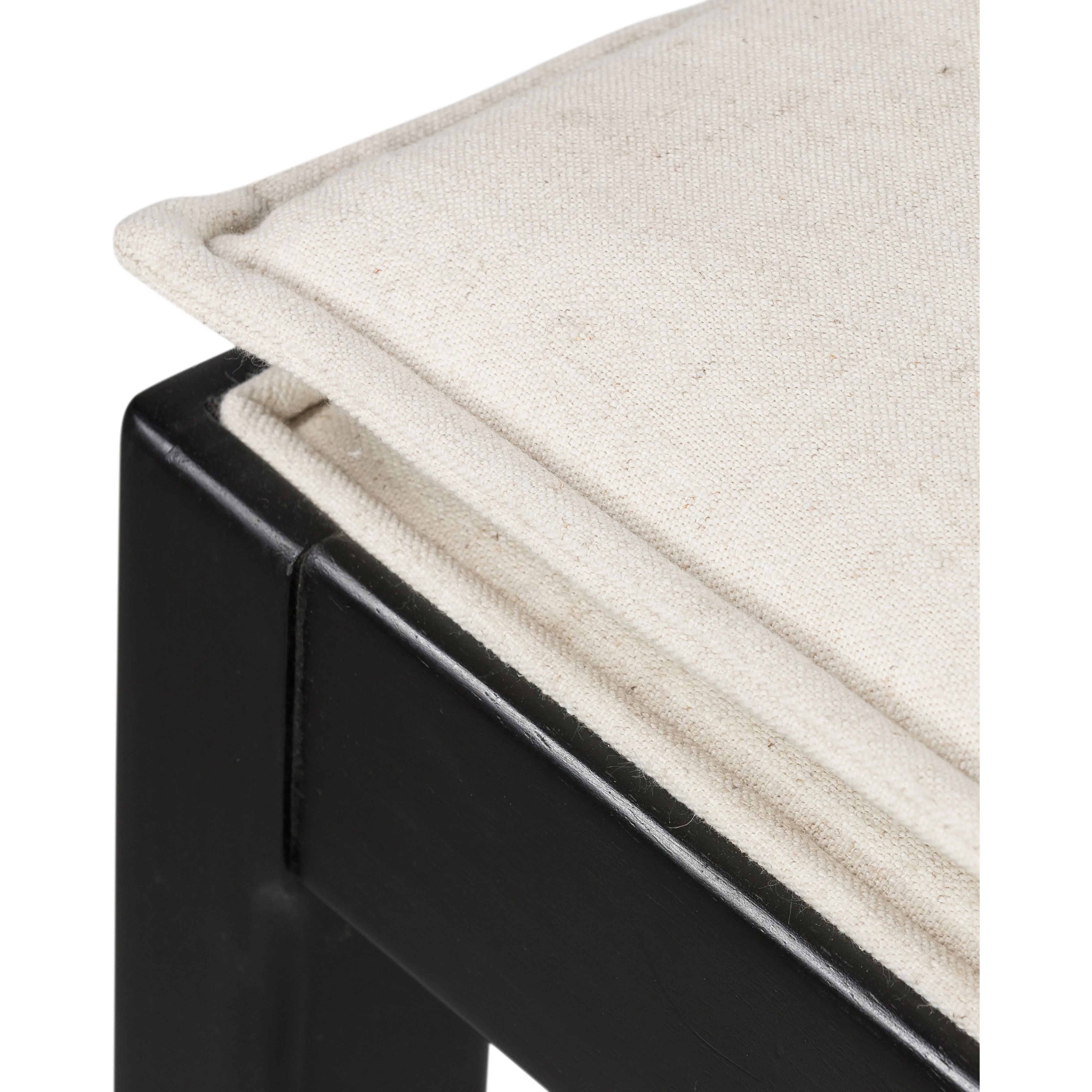 Mixed materials refresh retro styling. Brushed ebony nettlewood frames a textural inlay of natural cane for beautifully crisp contrast. Fastened by Velcro, light, linen-blend seating of high-performance fabric brings modern sensibility to the counter. Amethyst Home provides interior design, new home construction design consulting, vintage area rugs, and lighting in the Alpharetta metro area.