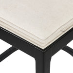 Featuring Britt Brushed Ebony with Savile Flax Stool by Four Hands at Amethyst Home. Mixed materials refresh retro styling. Brushed ebony nettlewood frames a textural inlay of natural cane for beautifully crisp contrast. Fastened by Velcro, light, linen-blend seating of high-performance fabric brings modern sensibility to the counter. Performance fabrics are s. Amethyst Home provides interior design, new home construction design consulting, vintage area rugs, and lighting in the Dallas metro area.