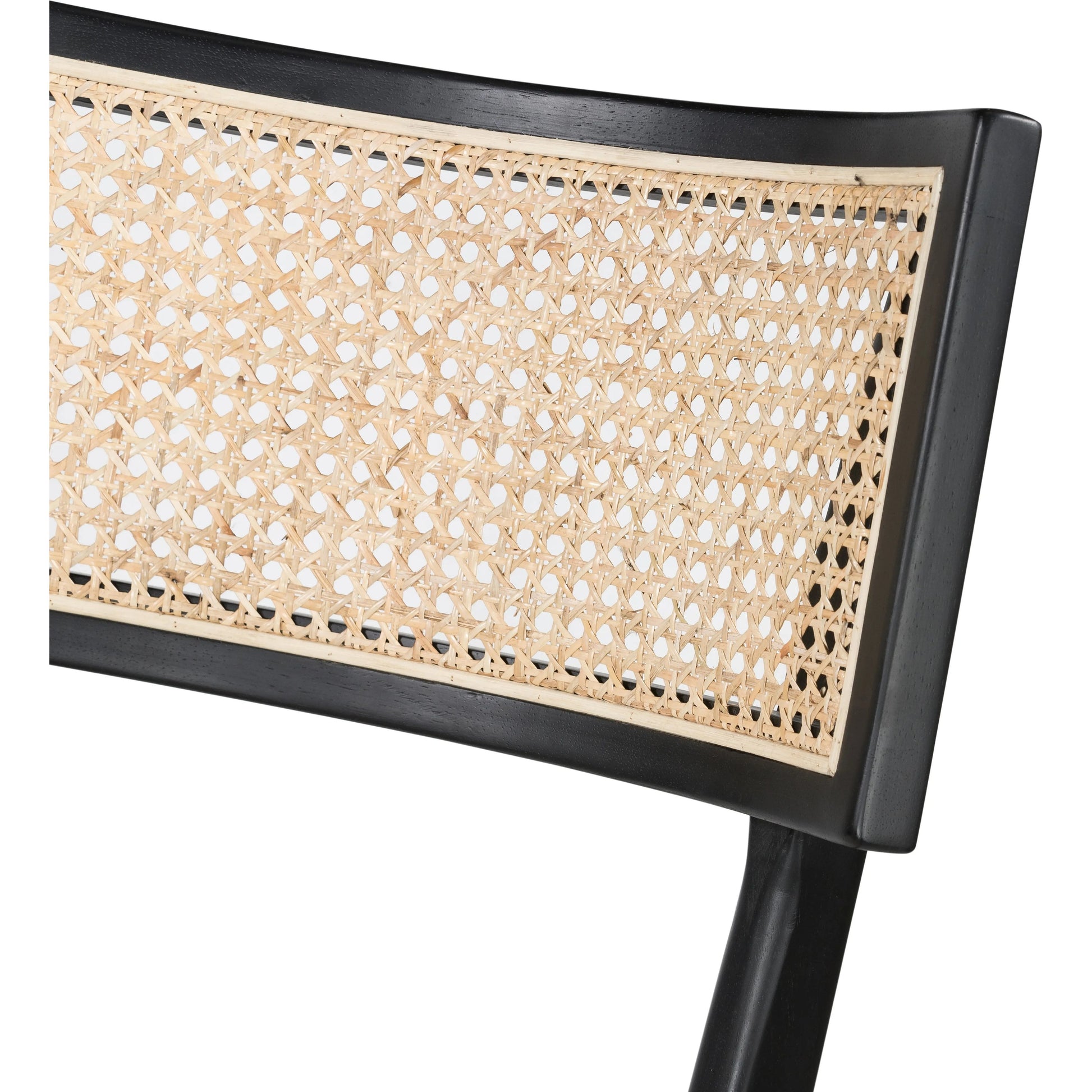Mixed materials refresh retro styling. Brushed ebony nettlewood frames a textural inlay of natural cane for beautifully crisp contrast. Fastened by Velcro, light, linen-blend seating of high-performance fabric brings modern sensibility to the counter. Amethyst Home provides interior design, new home construction design consulting, vintage area rugs, and lighting in the Nashville metro area.
