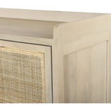Monochromatic with a textural twist. Natural mango frames woven cane fronts, with black iron hardware for subtle contrast. Inside, spacious shelving awaits storage of dinnerware and more Amethyst Home provides interior design, new home construction design consulting, vintage area rugs, and lighting in the Omaha metro area.