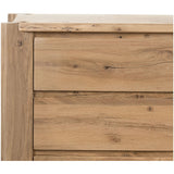 Designed by Thomas Bina and Ronald Sasson, a design partnership blending both modern minimalist and Brazilian influences. This grand-scale dresser is crafted from natural reclaimed French oak with plenty of graining, cracking and movement across the drawer fronts. Detailed with angled legs and exposed joinery on the top. Amethyst Home provides interior design, new home construction design consulting, vintage area rugs, and lighting in the Dallas metro area.