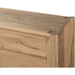 Designed by Thomas Bina and Ronald Sasson, a design partnership blending both modern minimalist and Brazilian influences. This grand-scale dresser is crafted from natural reclaimed French oak with plenty of graining, cracking and movement across the drawer fronts. Detailed with angled legs and exposed joinery on the top. Amethyst Home provides interior design, new home construction design consulting, vintage area rugs, and lighting in the Miami metro area.