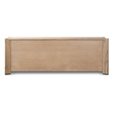 Designed by Thomas Bina and Ronald Sasson, a design partnership blending both modern minimalist and Brazilian influences. This grand-scale dresser is crafted from natural reclaimed French oak with plenty of graining, cracking and movement across the drawer fronts. Detailed with angled legs and exposed joinery on the top. Amethyst Home provides interior design, new home construction design consulting, vintage area rugs, and lighting in the Newport Beach metro area.