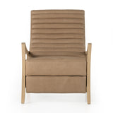 A dramatically shaped midcentury silhouette, modernized with channel tufting. Upholstered in a nude hue top-grain leather with natural whitewashed ash framing for a clean, monochromatic look. A push recliner takes this forward-thinking lounger to the next level. Amethyst Home provides interior design, new construction, custom furniture, and area rugs in the Salt Lake City metro area.