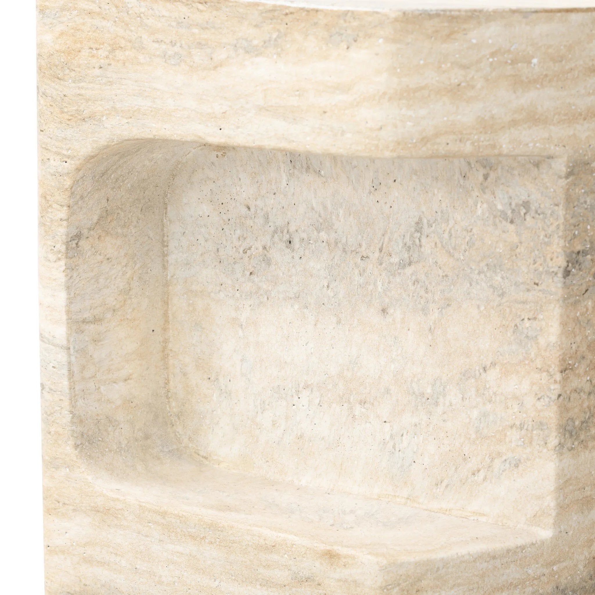 Featuring Clementine Textured Sandy Grey End Table by Four Hands at Amethyst Home. Cutout detailing brings a clean, modern vibe to a versatile end table of cast concrete. A water transfer finish creates a textured look and sandy hue resembling natural travertine.Collection: ChandlerColors: Textured Sandy GreyMaterials: Concrete Weight: 44.09 lbs. Amethyst Home provides interior design, new home construction design consulting, vintage area rugs, and lighting in the Los Angeles metro area.