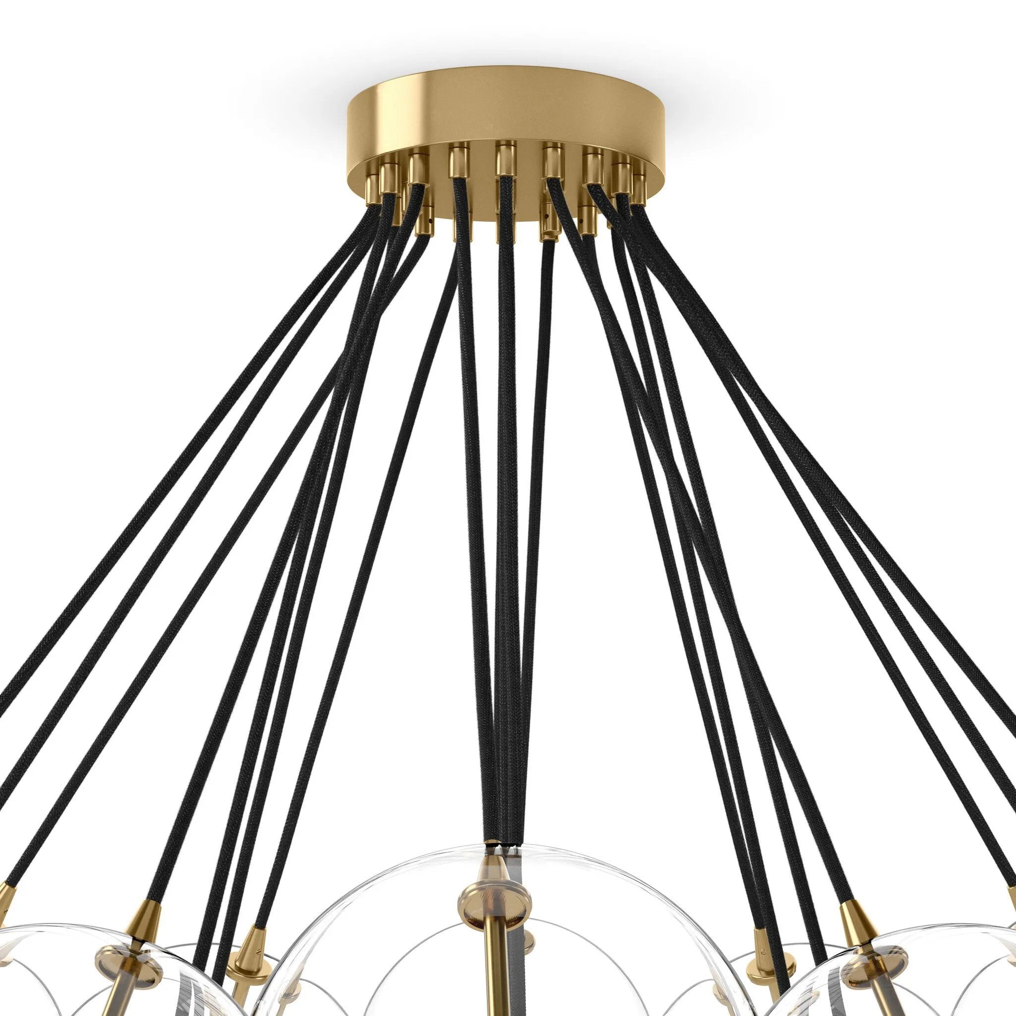 Featuring Cloud Black Cord Burnished Brass Chandelier by Four Hands at Amethyst Home. Clear glass bulbs dangle for a statement-making centerpiece. Each globe is individually blown, shaped and sculpted by hand through a one-hour process. Brass and glass are 98% recyclable. Designed and sustainably crafted in Poland by Schwung.
Overall Dimensions : 47.00"w x 47.. Amethyst Home provides interior design, new home construction design consulting, vintage area rugs, and lighting in the Austin metro area.