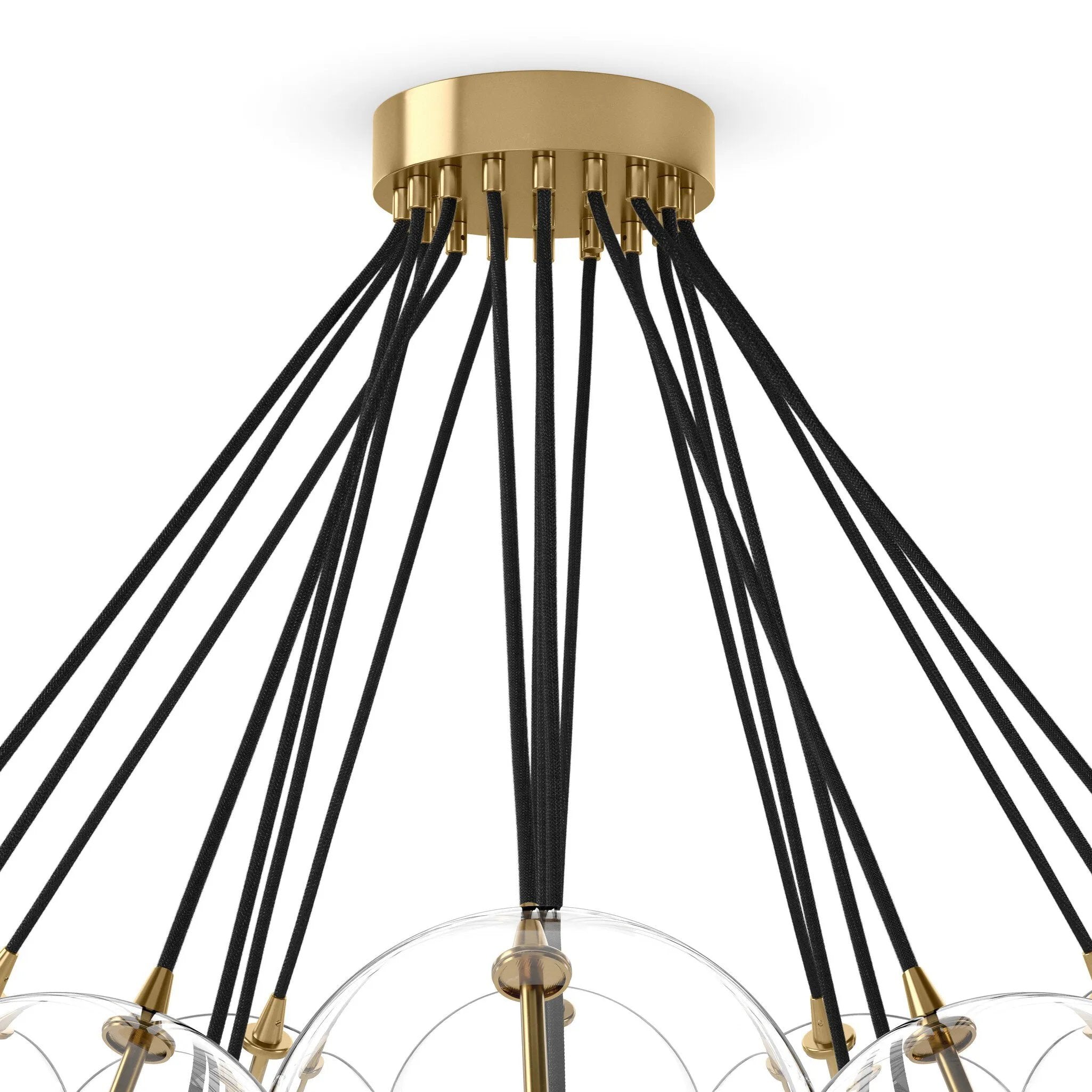 Clear glass bulbs dangle for a statement-making centerpiece. Each globe is individually blown, shaped and sculpted by hand through a one-hour process. Brass and glass are 98% recyclable. Designed and sustainably crafted in Poland by Schwung.Overall Dimensions47.00"w x 47.00"d x 33.50"hFull Details &amp; SpecificationsTear Shee Amethyst Home provides interior design, new home construction design consulting, vintage area rugs, and lighting in the Austin metro area.