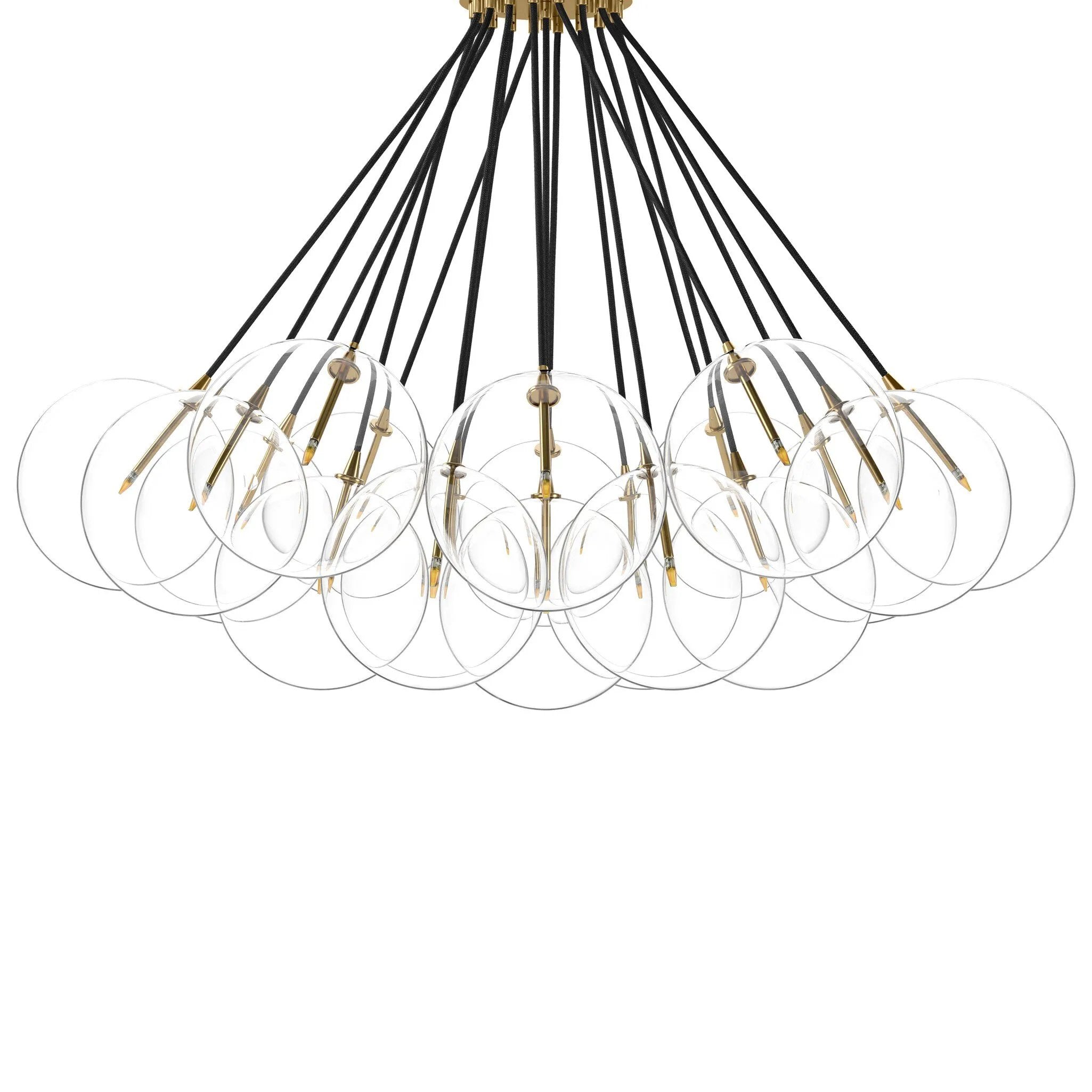 Featuring Cloud Black Cord Burnished Brass Chandelier by Four Hands at Amethyst Home. Clear glass bulbs dangle for a statement-making centerpiece. Each globe is individually blown, shaped and sculpted by hand through a one-hour process. Brass and glass are 98% recyclable. Designed and sustainably crafted in Poland by Schwung.
Overall Dimensions : 47.00"w x. Amethyst Home provides interior design, new home construction design consulting, vintage area rugs, and lighting in the Scottsdale metro area.