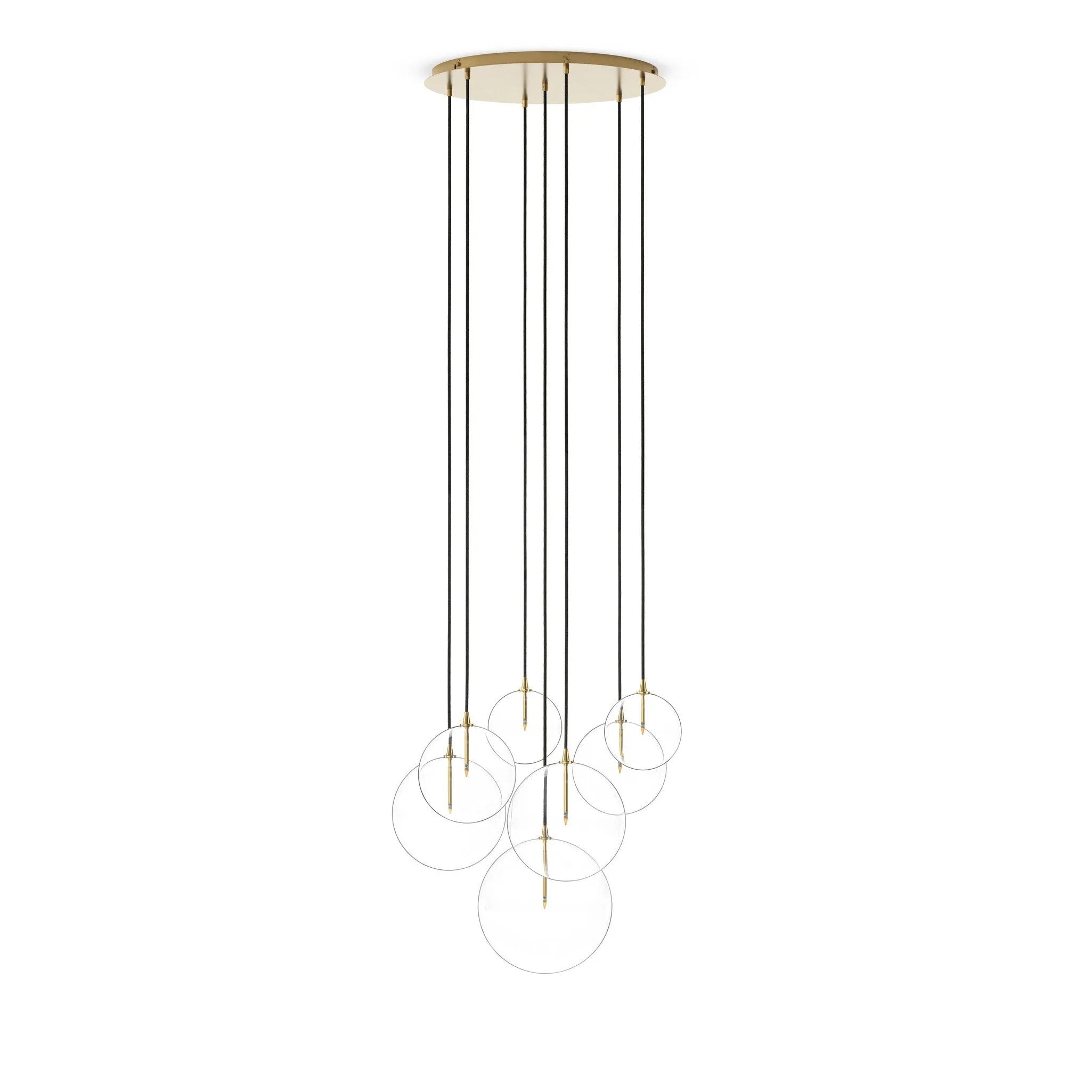 Featuring Cluster Black Cord 7 MIX Burnished Brass Chandelier by Four Hands at Amethyst Home. Clear glass spheres dangle at varying lengths for a stunning effect. Each globe is individually blown, shaped and sculpted by hand through a one-hour process. Brass and glass are 98% recyclable. Designed and sustainably crafted in Poland by Schwung.
Overall Dimens. Amethyst Home provides interior design, new home construction design consulting, vintage area rugs, and lighting in the Scottsdale metro area.