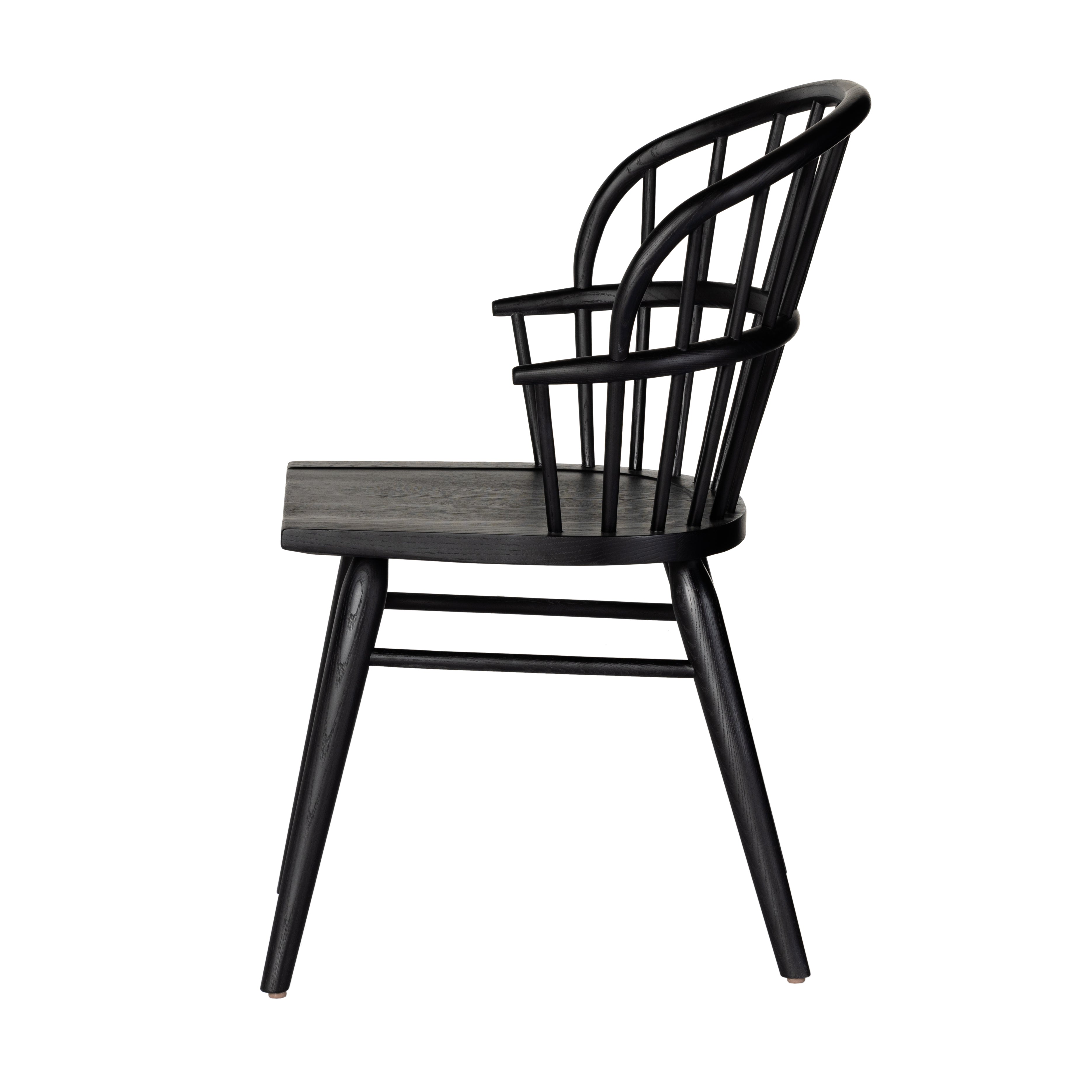 Featuring Connor Dining Chair by Four Hands at Amethyst Home. The classic Windsor, modernized. Seating of black-finished solid ash features a double-tiered back and finely sculpted frame.
Overall Dimensions: 24"W x 24"L x 35"HColors: Black AshMaterials: Solid AshWeight: 15.43Seat Depth: 18"Seat Height: 19.25"Arm Height from Floor: 25"Arm Height from Seat: 6"Seat Construction: Woo. Amethyst Home provides interior design, new construction, custom furniture and area rugs in the Los Angeles metro area