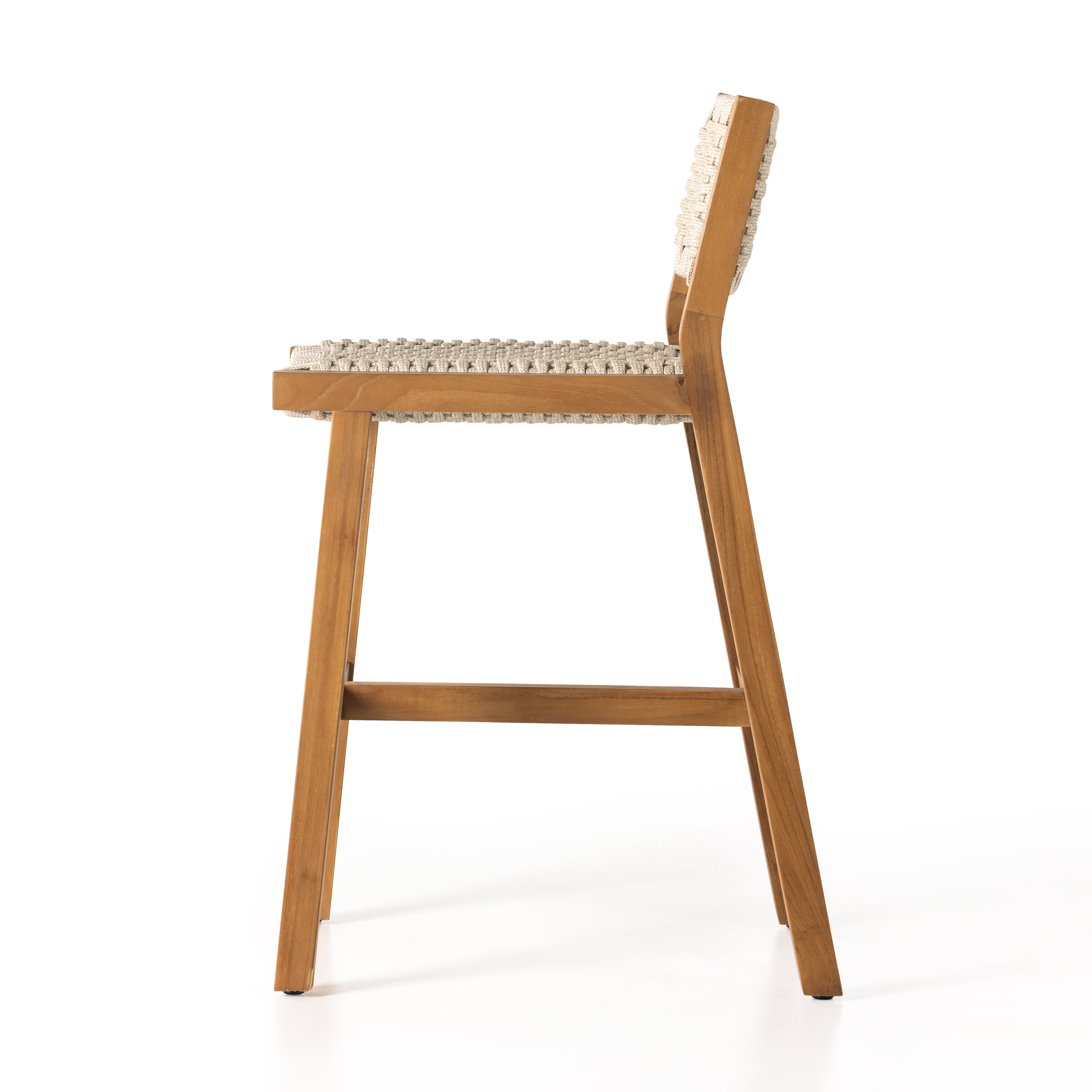 A textural take on outdoor styling, the Delano Natural Teak stool welcomes thick, handwoven rope seating in an inviting ivory. Safe for outdoor spaces. Cover or store indoors during inclement weather and when not in use. Amethyst Home provides interior design, new home construction design consulting, vintage area rugs, and lighting in the Washington metro area.